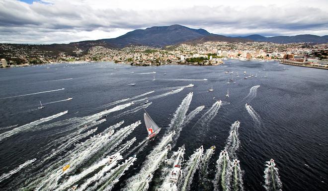 Wild Oats XI on the layline to the finish in Hobart. © Daniel Forster http://www.DanielForster.com